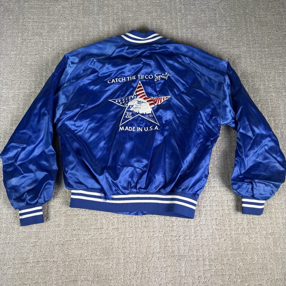 Vintage Tifco Industries Mens Satin Bomber Jacket Bald Eagle Made In USA XL